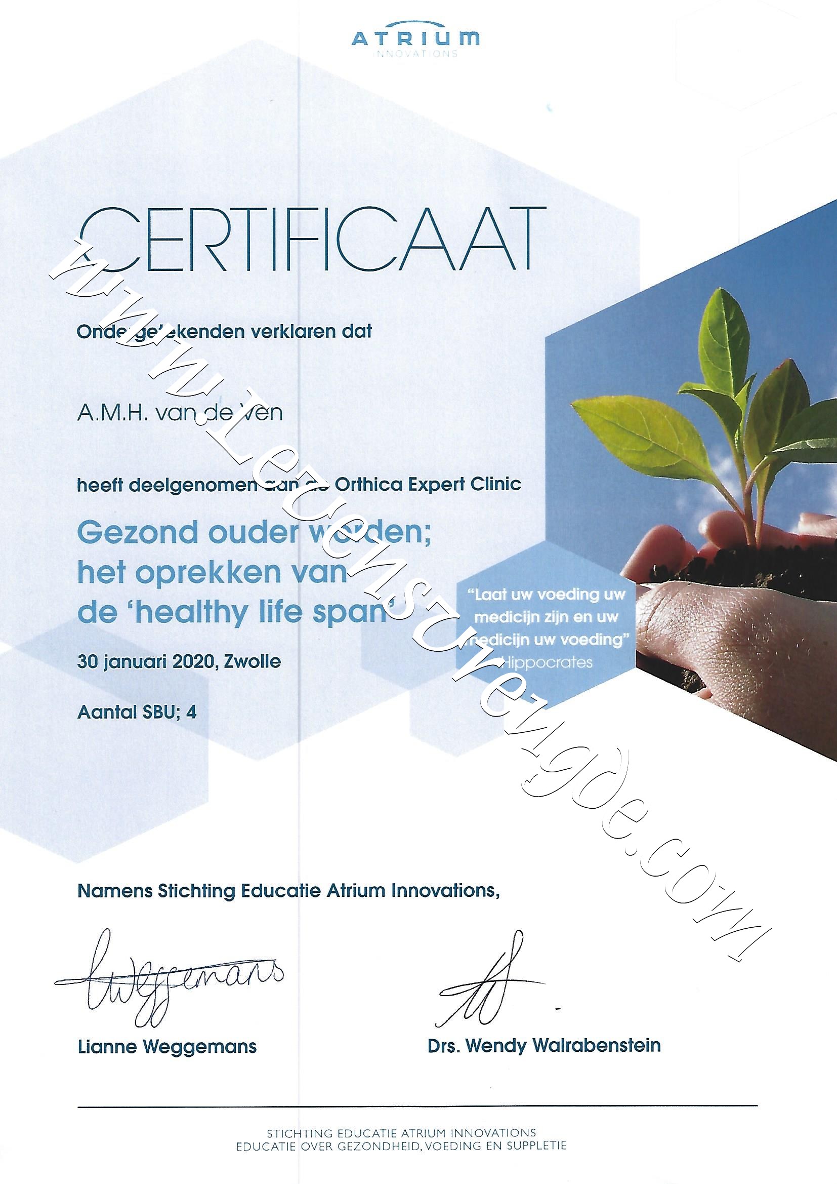 Gezond ouder worden, Het oprekken van de Healthy Life Span - 4SBU Orthica Expert Clinic